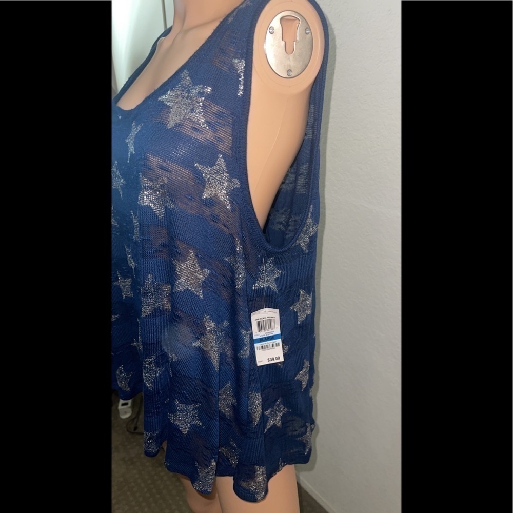 💙 Style & Co Star Print Tank Top XL NWT Blue Sleeveless Casual Top - Picture 2 of 4
